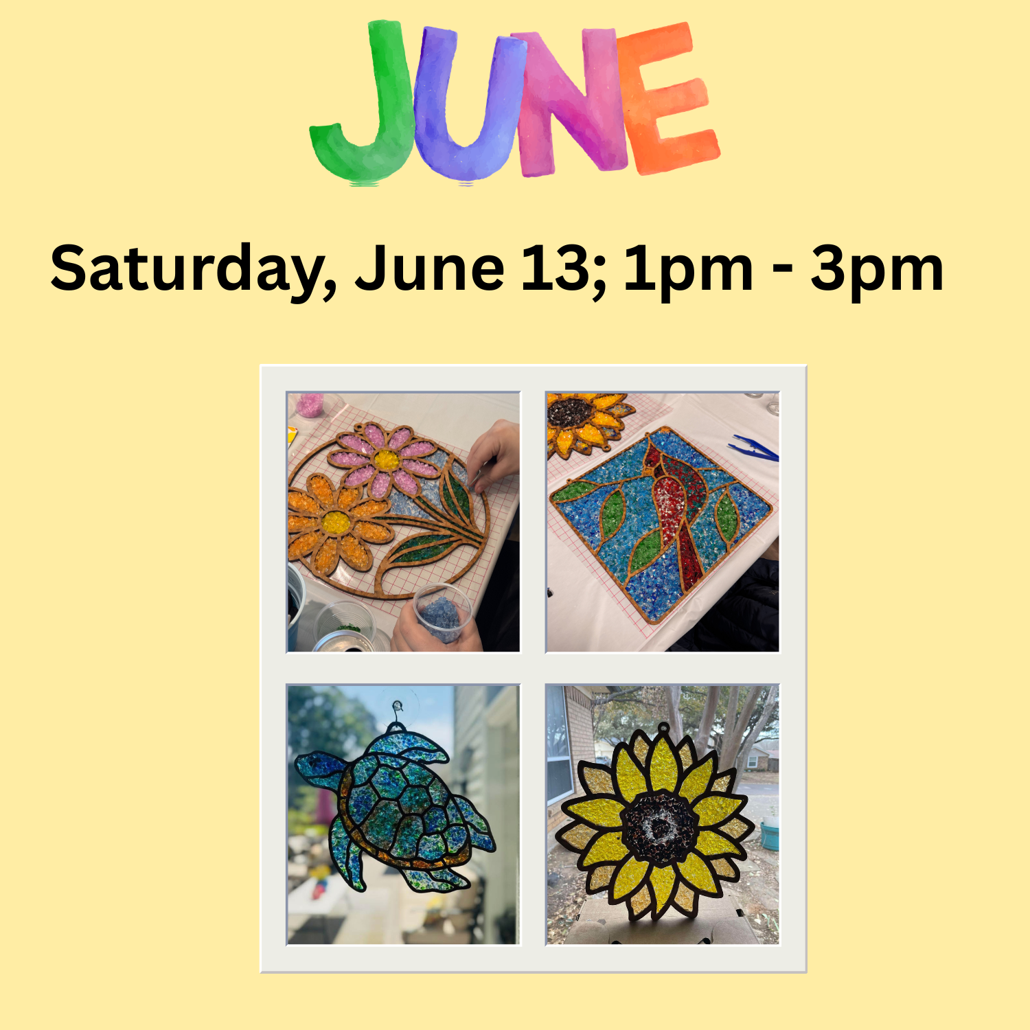 JUNE: Crushed Glass and Resin Class  - Saturday, June 13; 1pm - 3pm